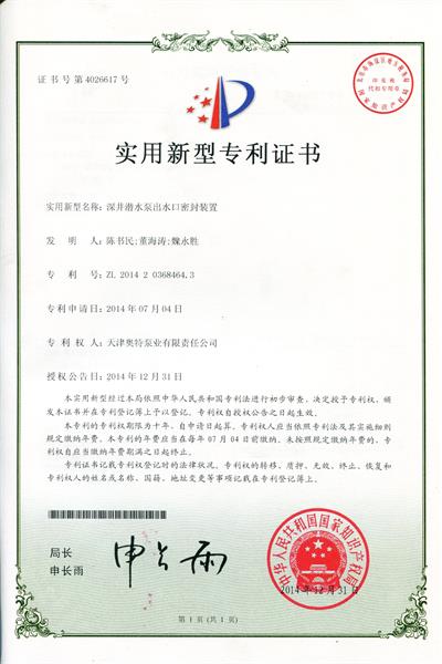 深井潜水泵出口密封装置